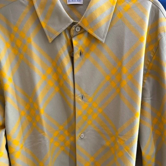 Burberry Yellow and Tan Checkered Shirt size XL, 100% Authentic, Made in Italy - Picture 5 of 5